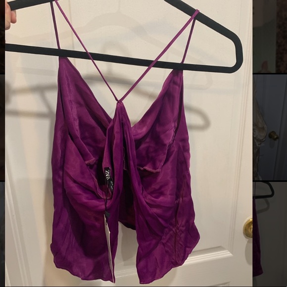 ZARA cropped purple silk top with open back - Picture 2 of 4